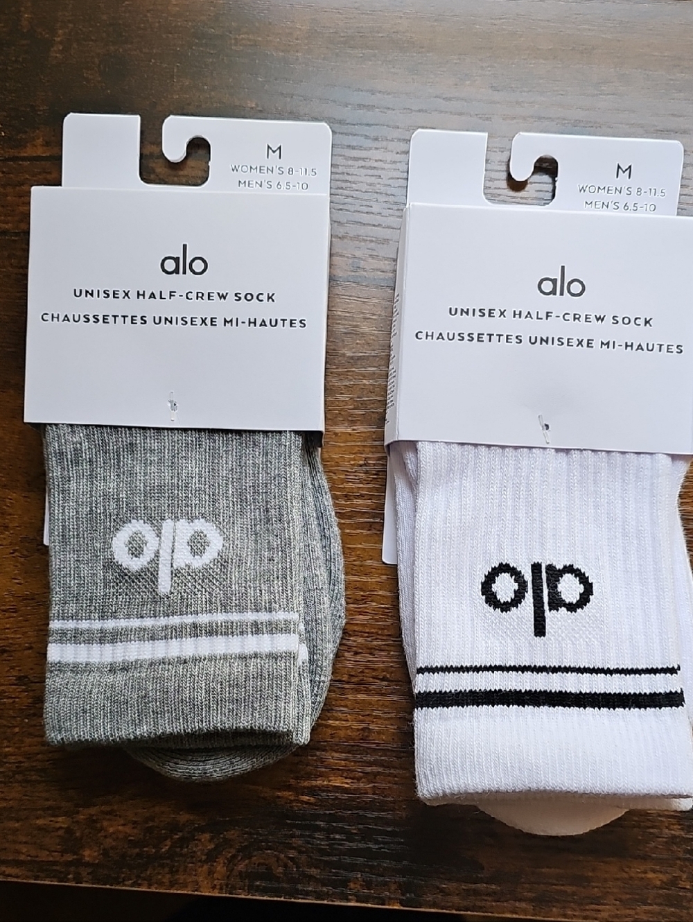 ALO  Unisex Half-Crew Socks - Gray & White Two-Pack